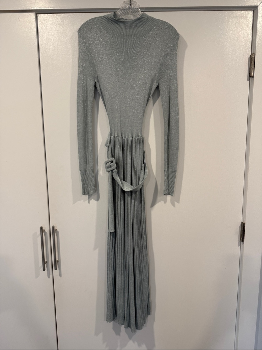 ASOS pale blue metallic pleated knit dress